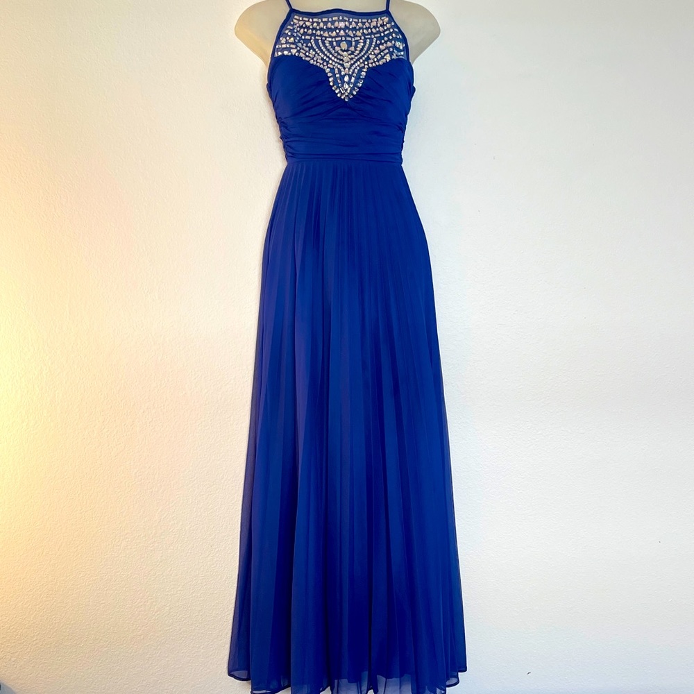 B. Darlin Dress Royal Blue Gown Rhinestones and Pleats